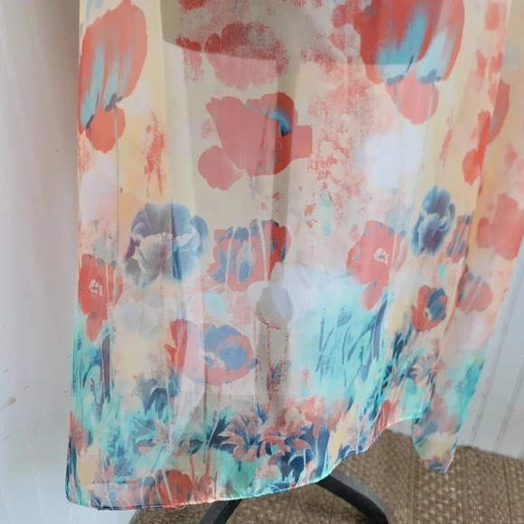 Vintage Lighweight Sheer Kimono Cardigan Poppy Floral Black Small Sheer Peach - Picture 2 of 11